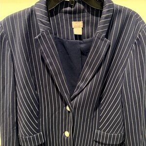 Chico's Navy Pinstripe Blazer with White Accents